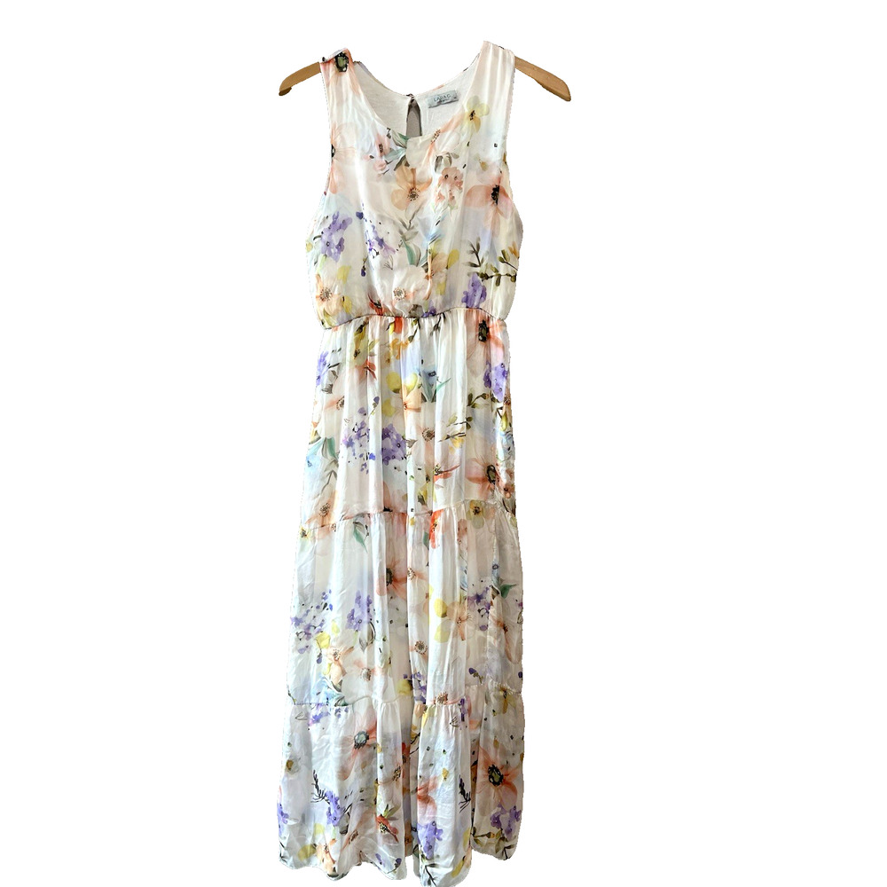 Lara G Pastel Floral Maxi Dress taly silk blend Tiered, Coquette,Romantic Sz-M - Picture 2 of 7